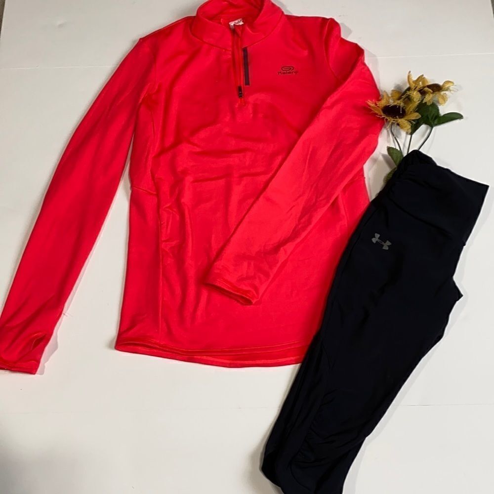 Bundle Of UA Capri Leggings /Kalenji Long‎ Sleeve 1/4 Zip Reflective Running Top